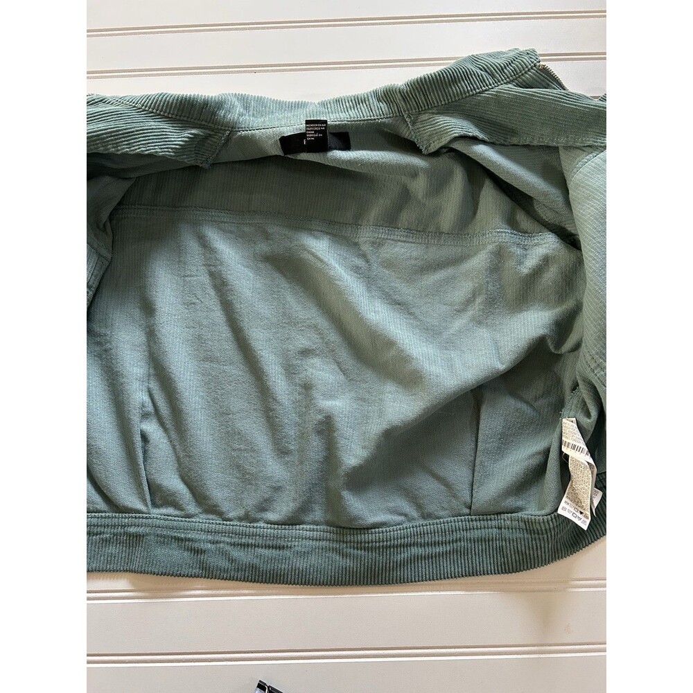 Forever 21 Teal Green Corduroy Jacket Womens Medium Cropped Zip Up Utility Boho - Picture 11 of 11